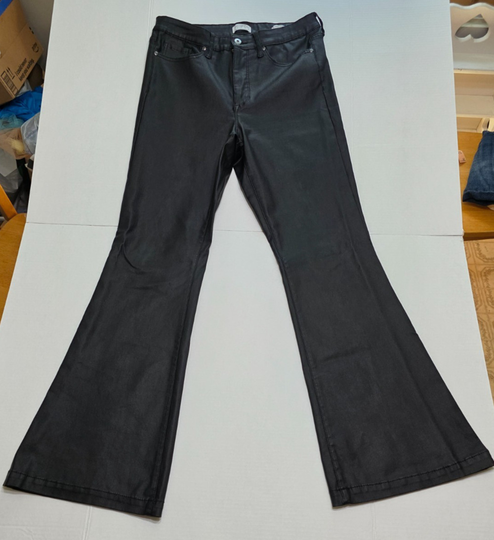 Sofia Jeans by Sofia Vergara Women Faux Leather Pants Size 10 Black Flare